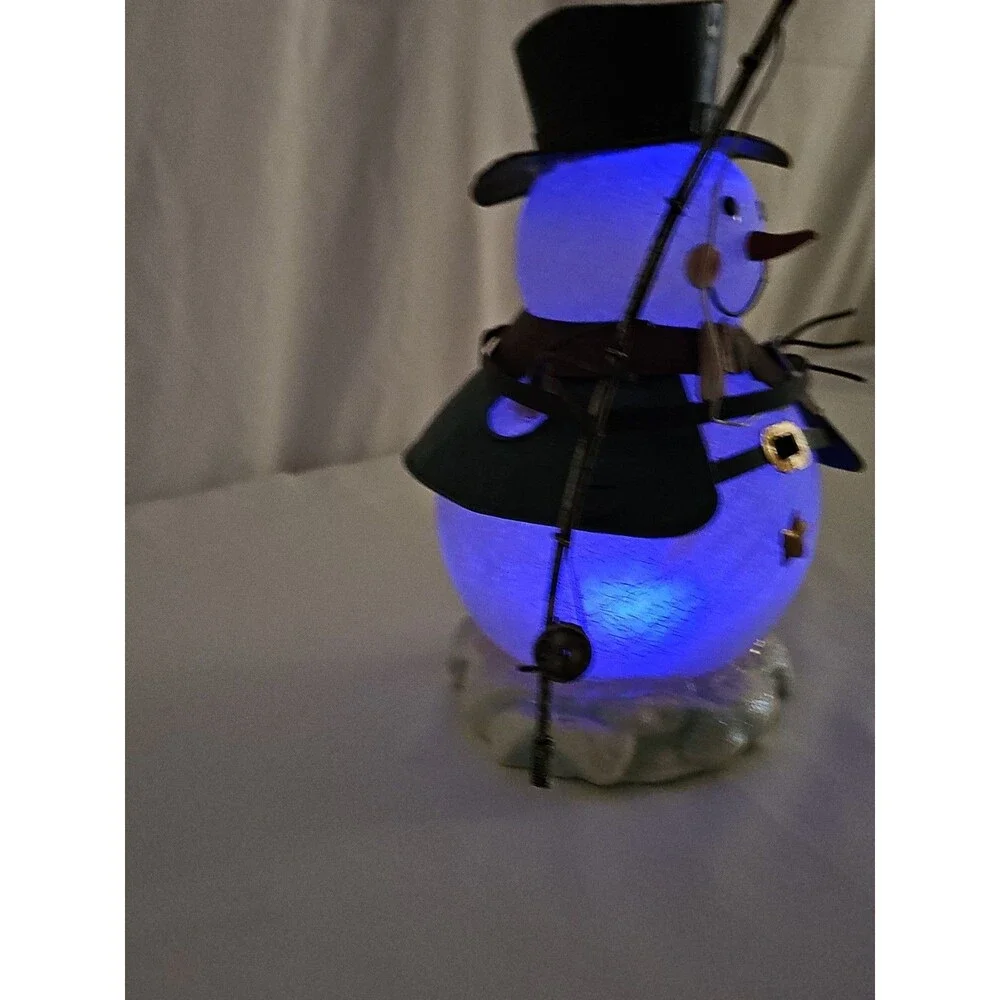 Kirkland's Fishing Snowman Collectible Lighted Crackle Glass Holiday Decor